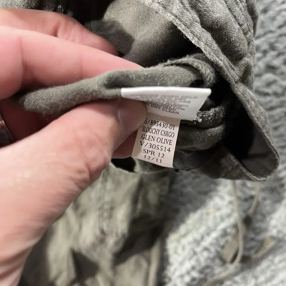 Banana Republic Womens Size 12 Olive Green 100% Linen Slouchy Cargo Crop Pants